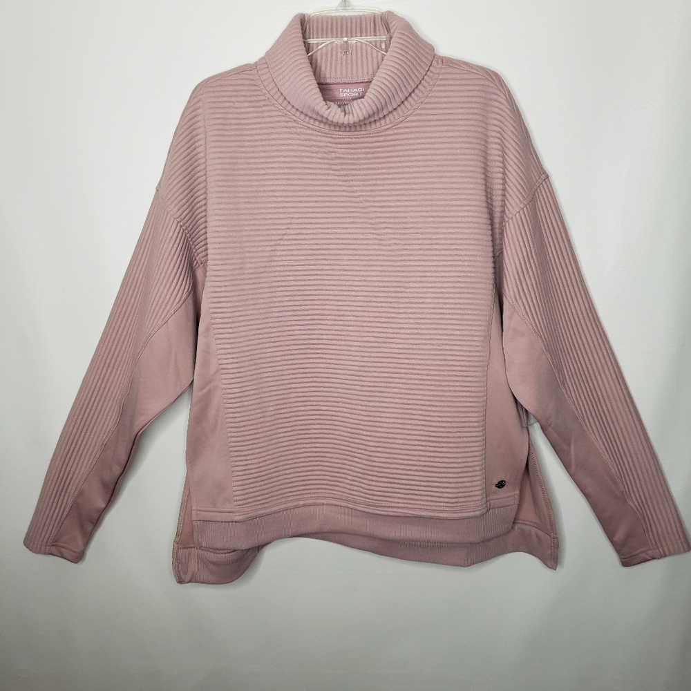 Tahari Sport Women’s Top Long Sleeve Large Pink Blush Funnel Neck Pullover NWT